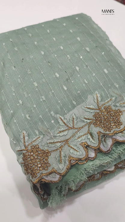 Women’s Pure Georgette Saree with Multi-Sequence Design, Viscose Border and Matching Blouse