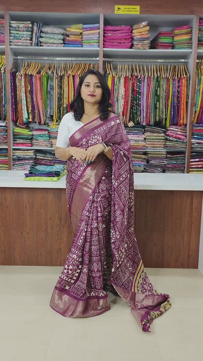 Cotton Crepe Saree with Sequence Work and Batik Print – Running Blouse Included