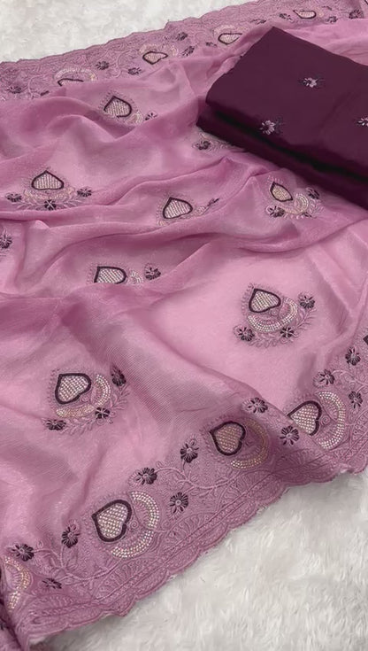 Fancy Simmar Chiffon Saree with Multi Zari Embroidery & Art Silk Butti Embroidery Blouse