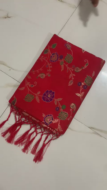 Pure Heavy Silk Saree with Zari and Minakari Weaving, Running Design Blouse with Jari Border