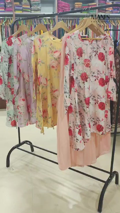 Handcrafted Cotton Kurta with Georgette Sharara and Viscose Net Dupatta Set for Women