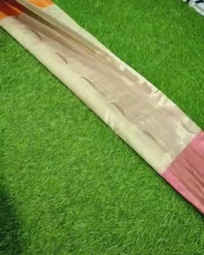 Banarasi tissue soft silk saree with booti weaving, tassels and designer rich pallu for festive wear