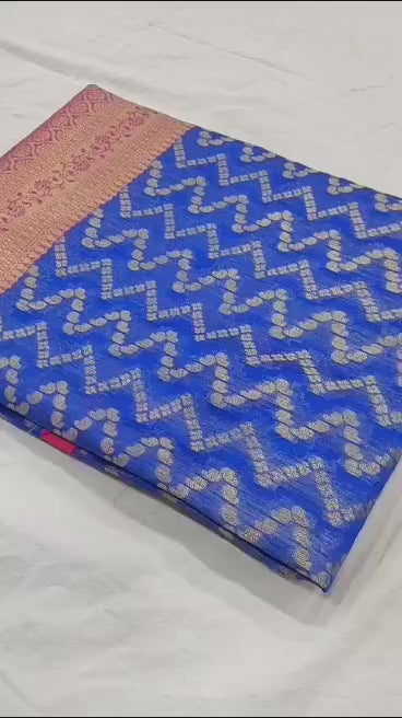 Mangalgiri Tissue Saree with Floral Design, Zari Rich Pallu, Big Border, and Contrast Blouse Piece for Women