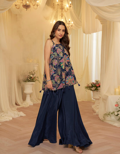 Designer Viscose Crepe Embroidered Kaftan Style Palazzo Set for Women with Blouse