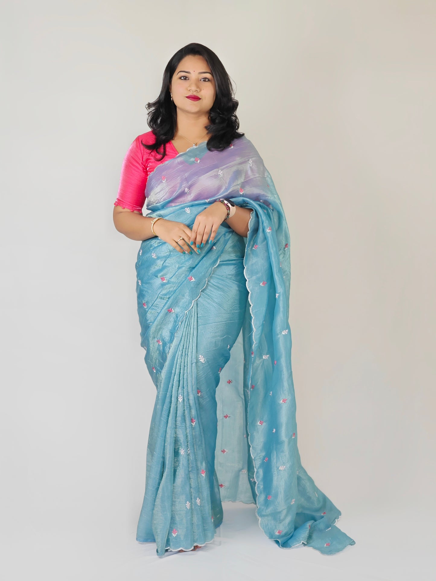 Crush Tissue Saree with Multi-Embroidery Work and Running Blouse for Women