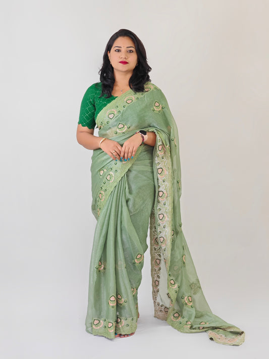 Fancy Simmar Chiffon Saree with Multi Zari Embroidery & Art Silk Butti Embroidery Blouse