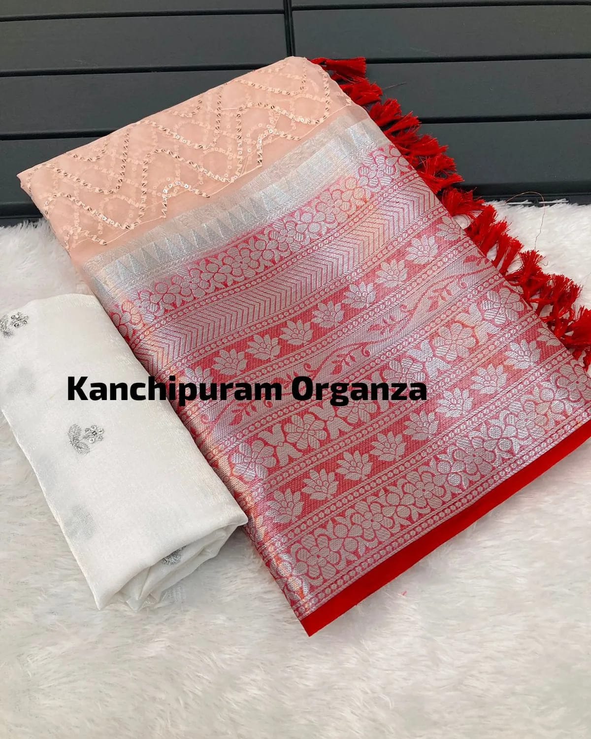 Kanchipuram Organza Saree with Viscose Thread Work and Satin Blouse for Women