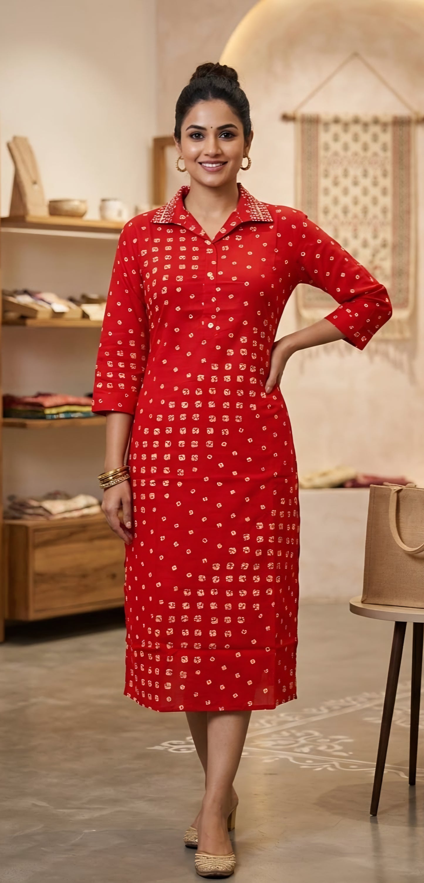 Cotton 60x60 Printed Kurti Red