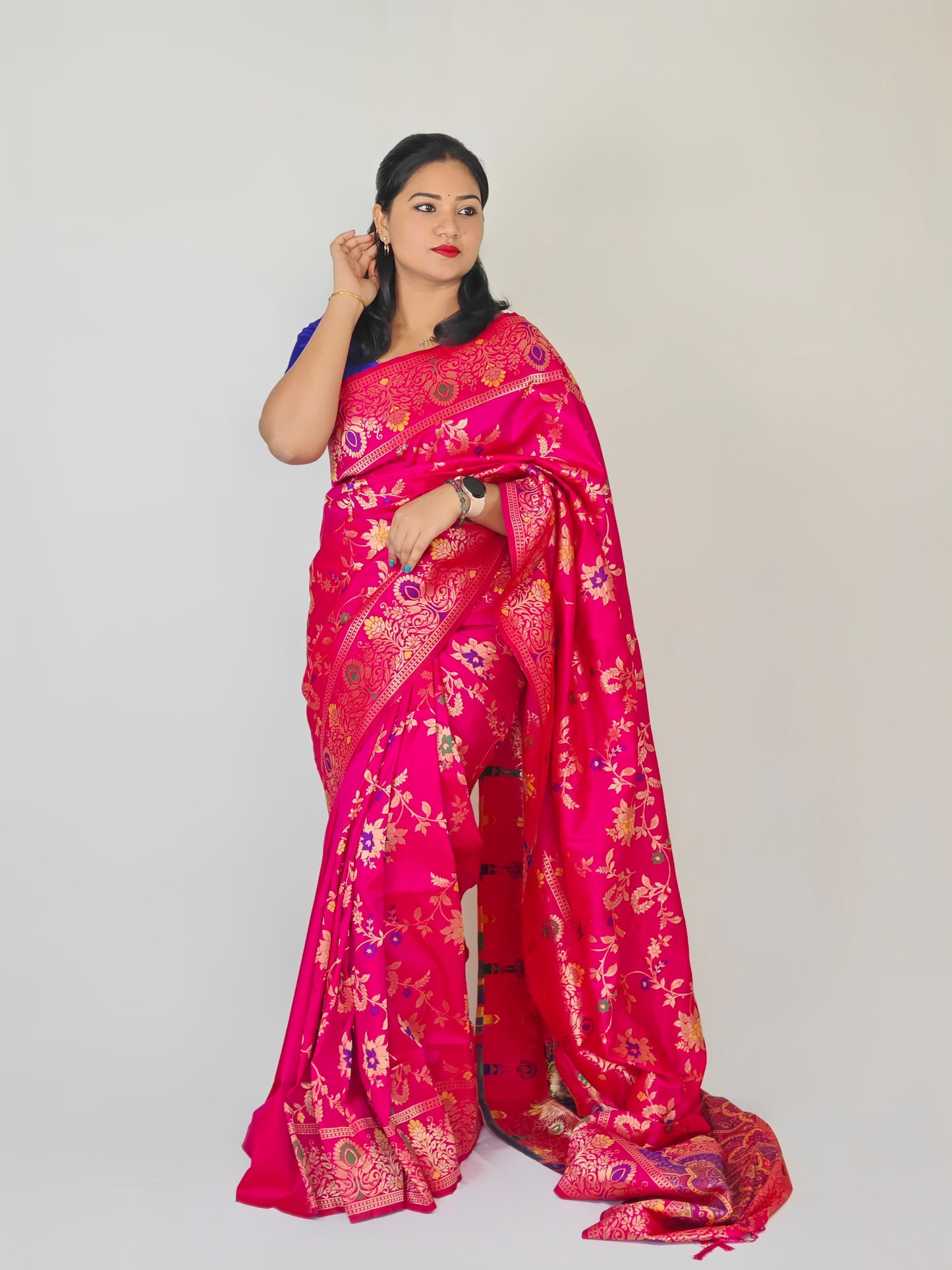 Pure Heavy Silk Saree with Zari and Minakari Weaving, Running Design Blouse with Jari Border