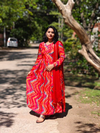 Red Gown with Dupatta complete lining