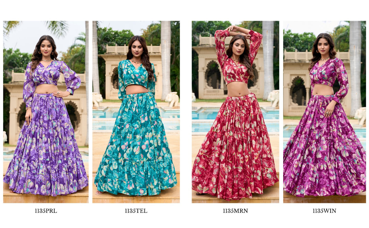 Georgette Chex Floral Print Co-ord Set with Lehenga and Blouse for Women – Stitched