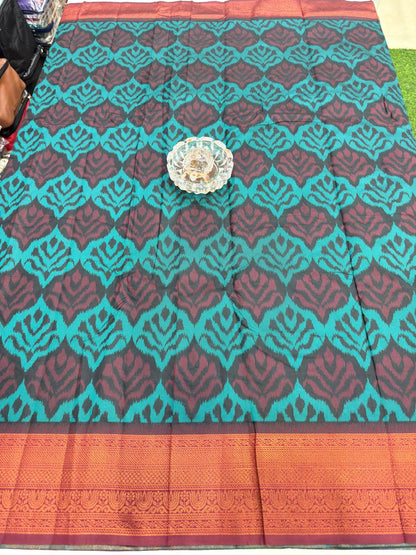 Soft Silk Ikkat Pochampally Saree with Traditional Woven Border and Blouse Piece for Women