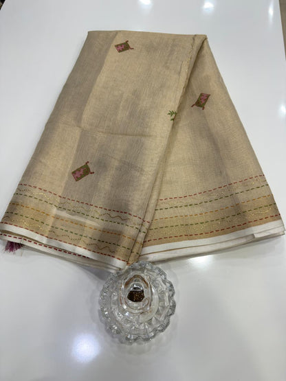 Erode Cotton Printed Saree with Aari Work and Tassel Pallu with Blouse Piece for Women
