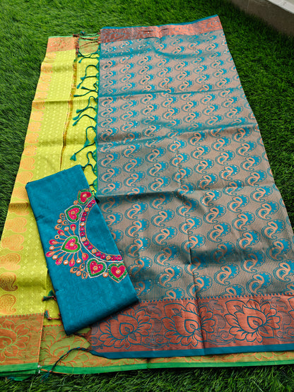 Soft Silk Saree with Cutwork and Stone Embellishments for Women