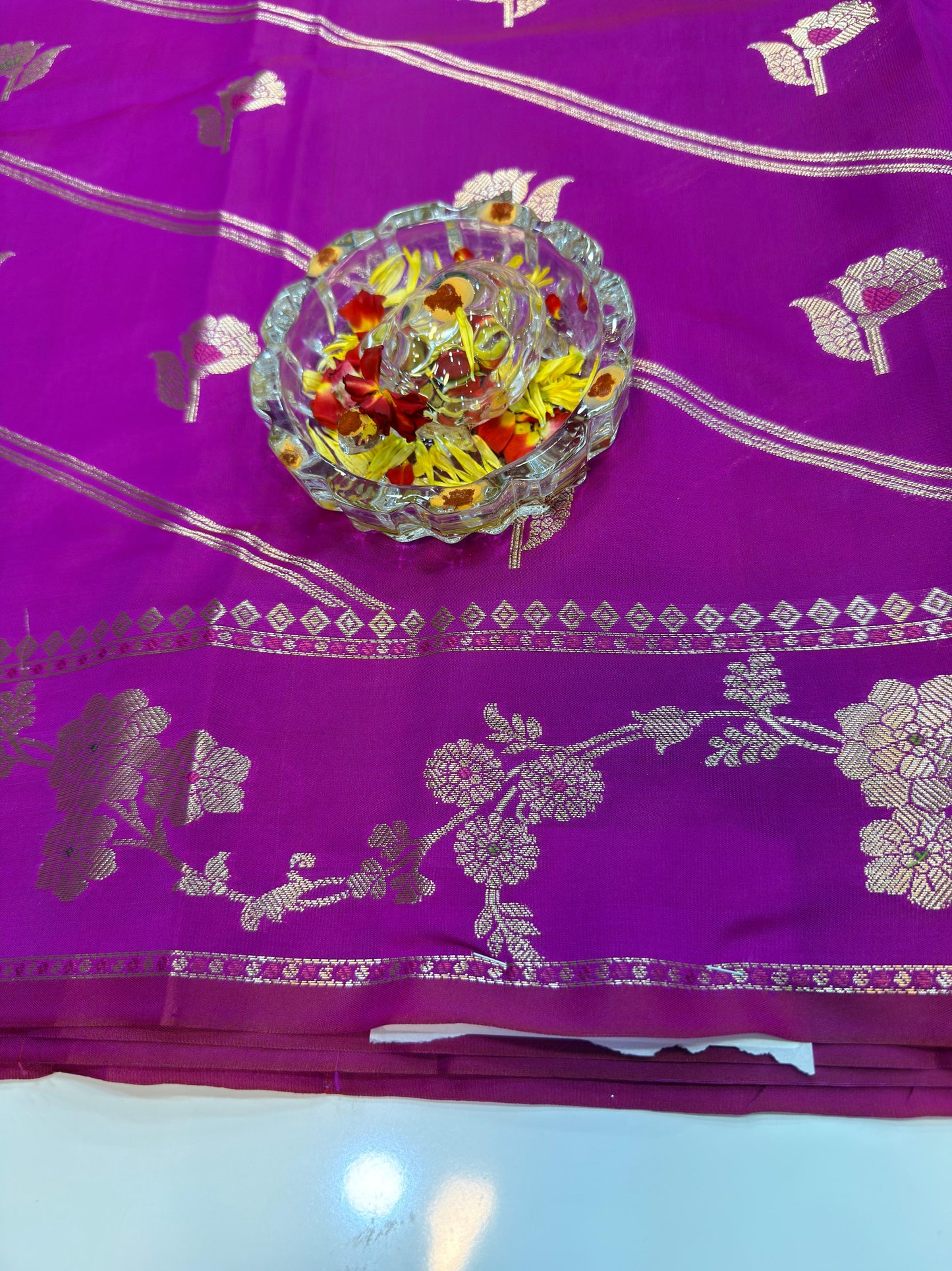 Banarasi Semi Katan Silk Saree for Women with Gold Zari Weaving, Meenakari Border and Blouse Piece