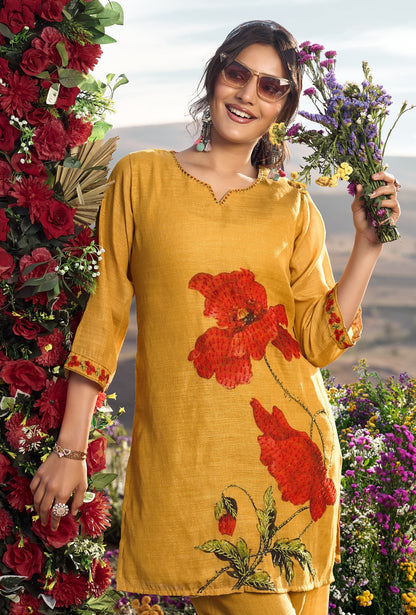 Linen Pure co ord set for women with cotton lining and knot work detailing, top and pant set L to 2XL