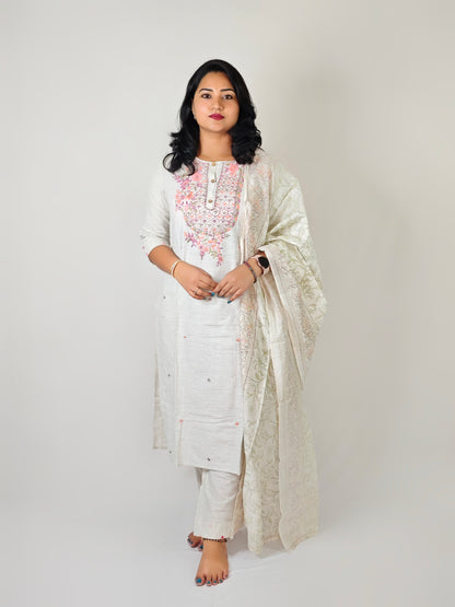 Cotton Flex Kurta Pant Dupatta Set with Handwork and Screen Print Dupatta – Women’s M to 3XL
