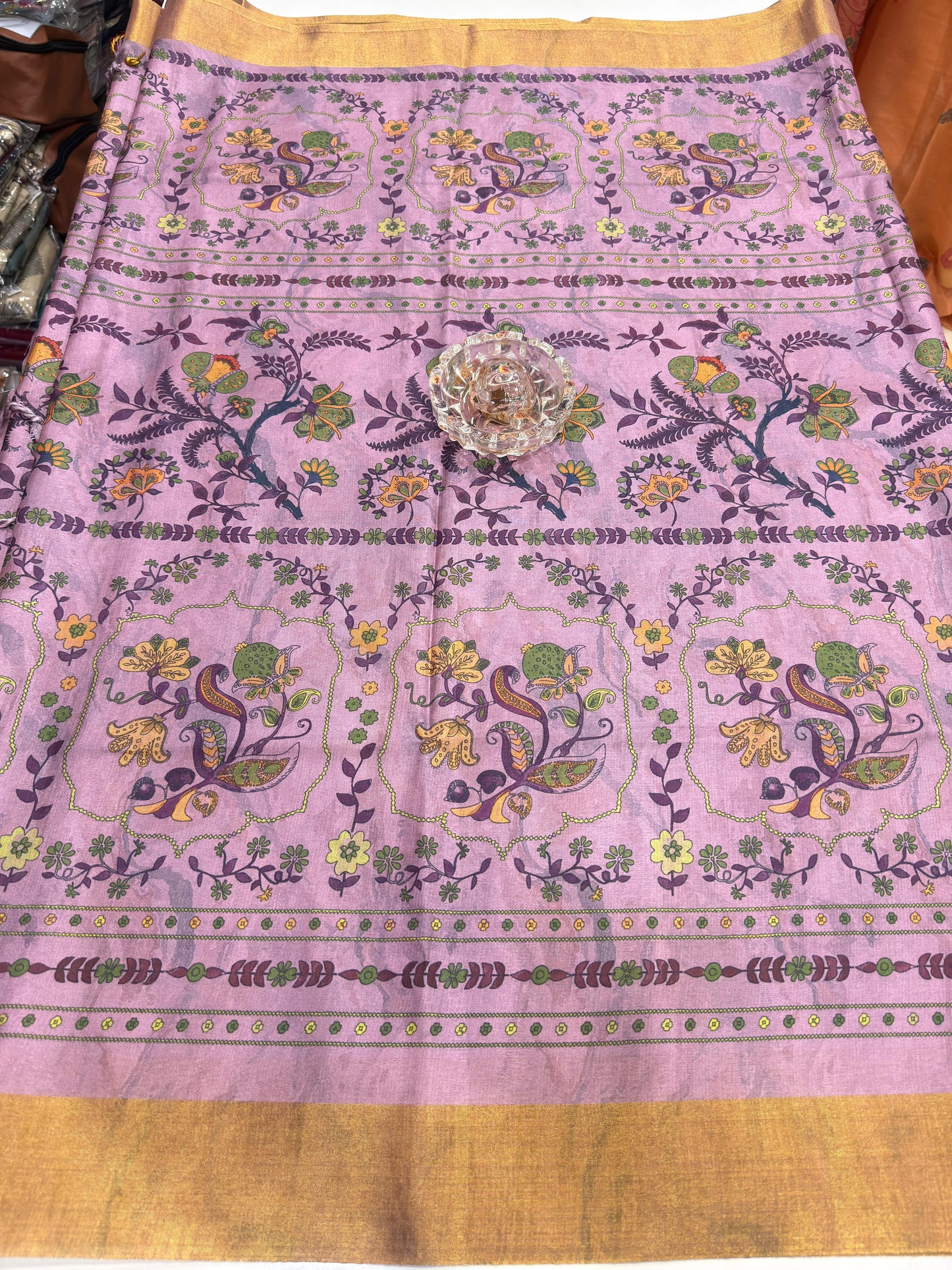 Soft Tussar Silk Printed Saree with Contrast Border, Tassels and Blouse for Women
