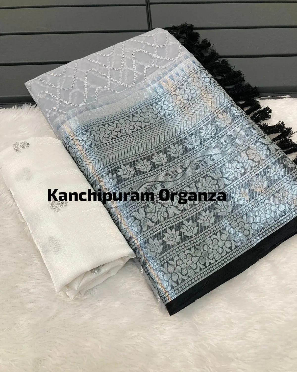 Kanchipuram Organza Saree with Viscose Thread Work and Satin Blouse for Women