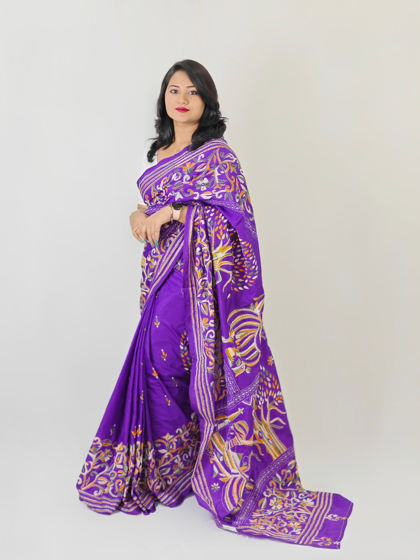 Blended Bangalore Silk Saree for Women with Kathastitch Embroidery – With Blouse Piece