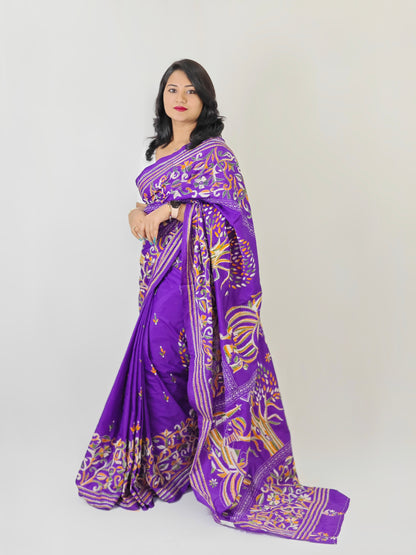 Blended Bangalore Silk Saree for Women with Kathastitch Embroidery – With Blouse Piece