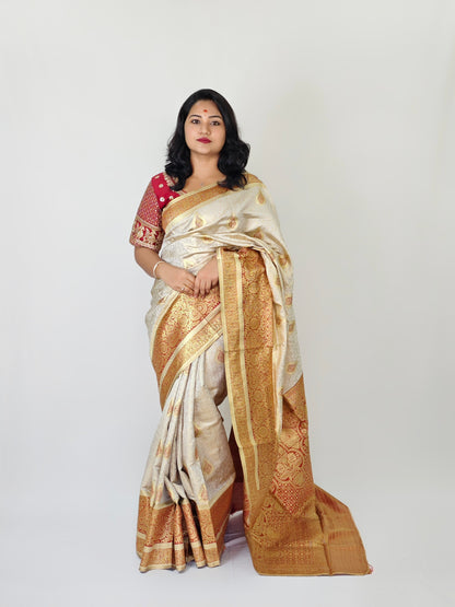 Pure Soft Silk Saree with Rich Zari Weaving and Multicolor Thread Work, Running Silk Blouse