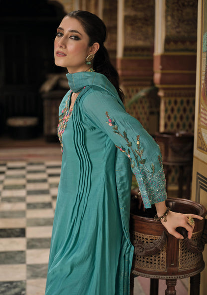 Women’s mul chanderi viscose kurta pant dupatta set with designer kantha work and handwork, muslin bottom, XL-3XL