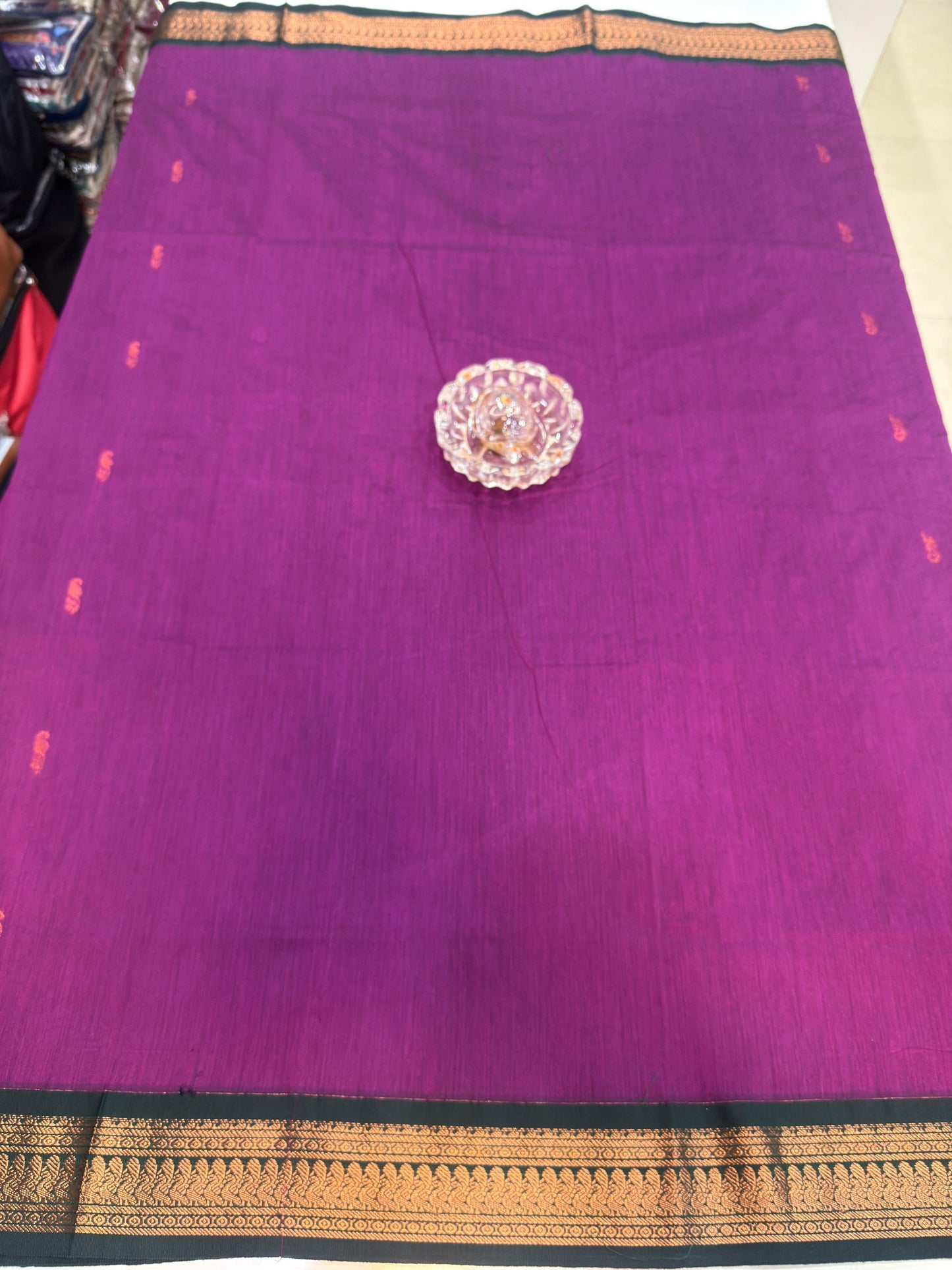 Kalyani Cotton Saree for Women with Zari Woven Border, Traditional Stripe Pallu and Tassel Detailing