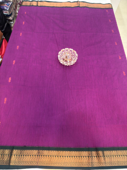 Kalyani Cotton Saree for Women with Zari Woven Border, Traditional Stripe Pallu and Tassel Detailing