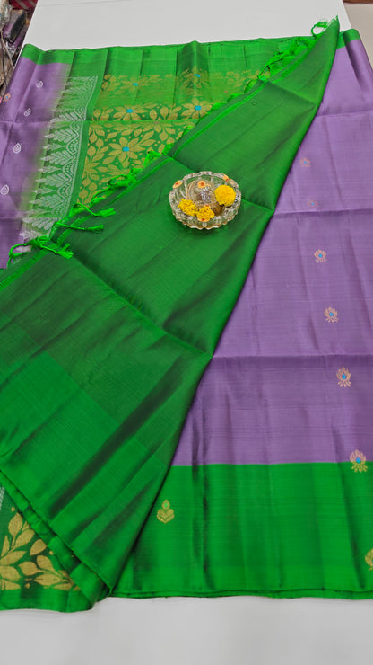Pure Handloom Silk Saree with Heritage Contrast Pallu and Woven Motifs