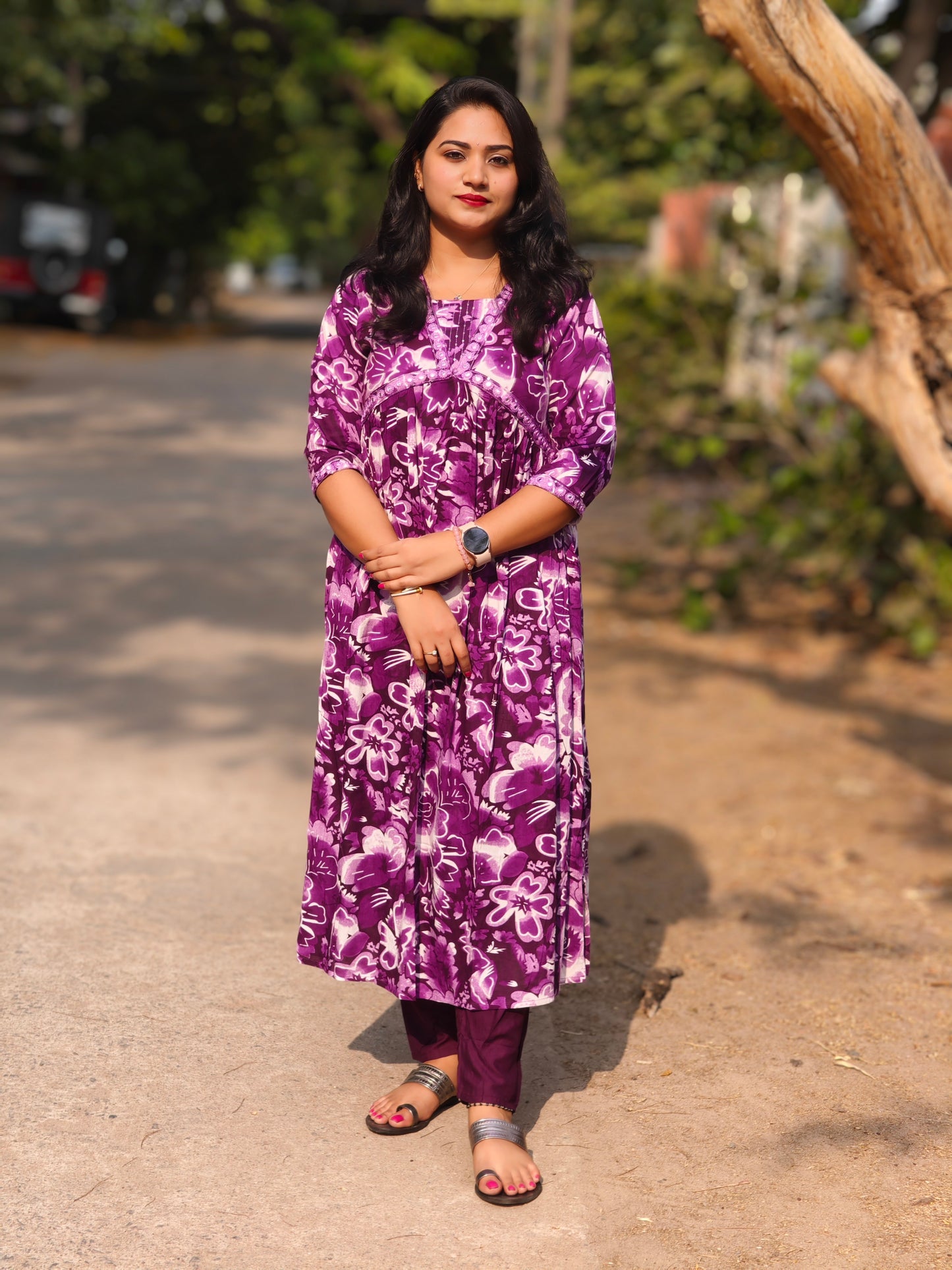 Purple Rayon Aliya Cut Suit Set with Sequins and Mirror Work for Women