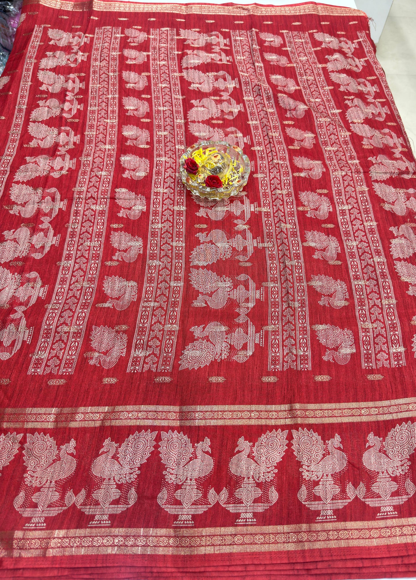 Silk Blend Saree for Women with Elephant Motifs and Traditional Woven Border
