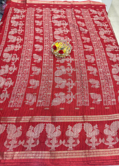Silk Blend Saree for Women with Elephant Motifs and Traditional Woven Border