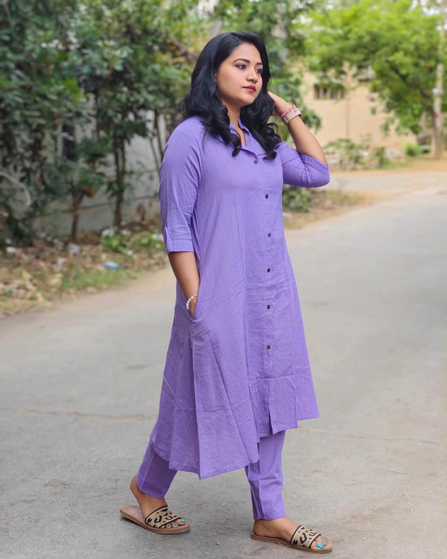 Women's fine cotton A-line kurti pant set with katha work and pocket – ankle-length, M to XXL