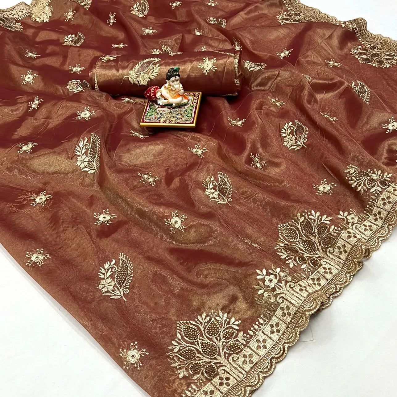 Organza Saree with Intricate Embroidery, Cutwork Detailing and Heavy Silk Blouse – Festive Wear