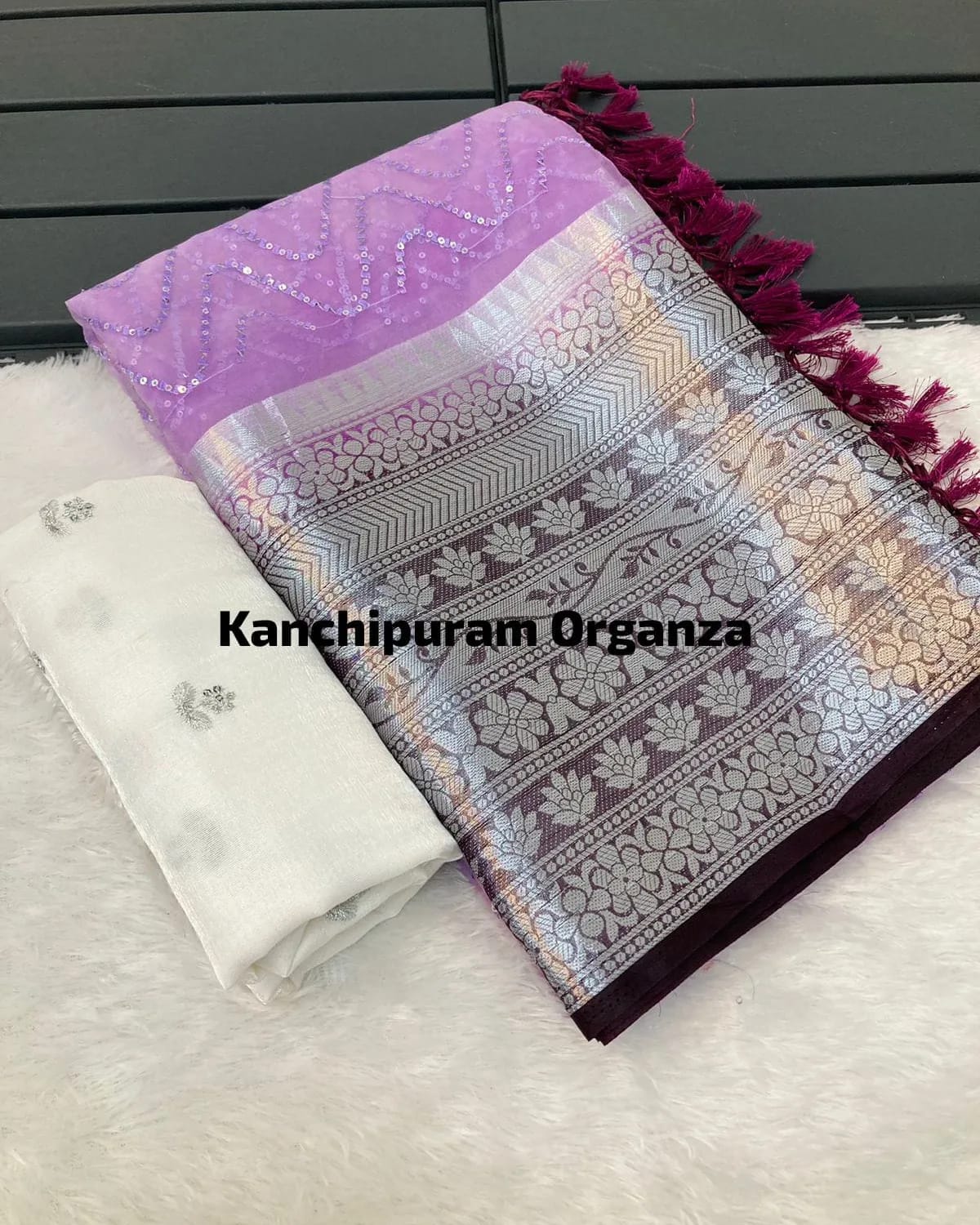 Kanchipuram Organza Saree with Viscose Thread Work and Satin Blouse for Women