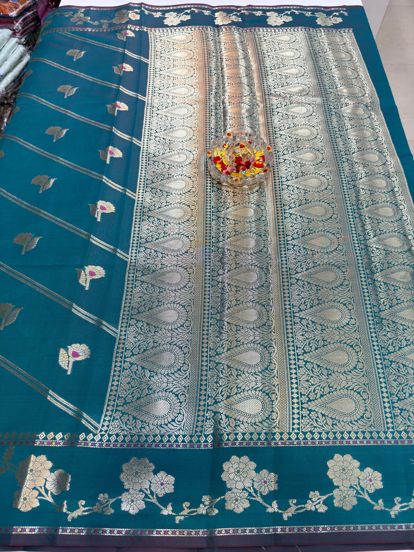 Banarasi Semi Katan Silk Saree for Women with Gold Zari Weaving, Meenakari Border and Blouse Piece