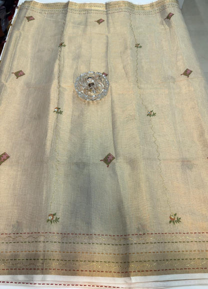 Erode Cotton Printed Saree with Aari Work and Tassel Pallu with Blouse Piece for Women