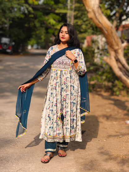 Heavy Rayon Printed Kurta Pant Dupatta Set with Embroidery for Women – Sizes M to XXL