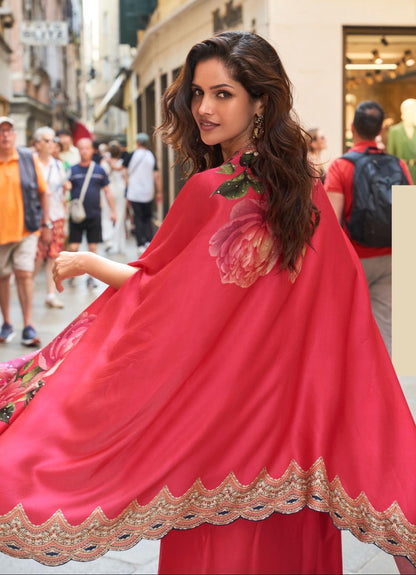 French Crepe Silk Jacket Blouse Dhoti Set with Handwork for Wedding Wear