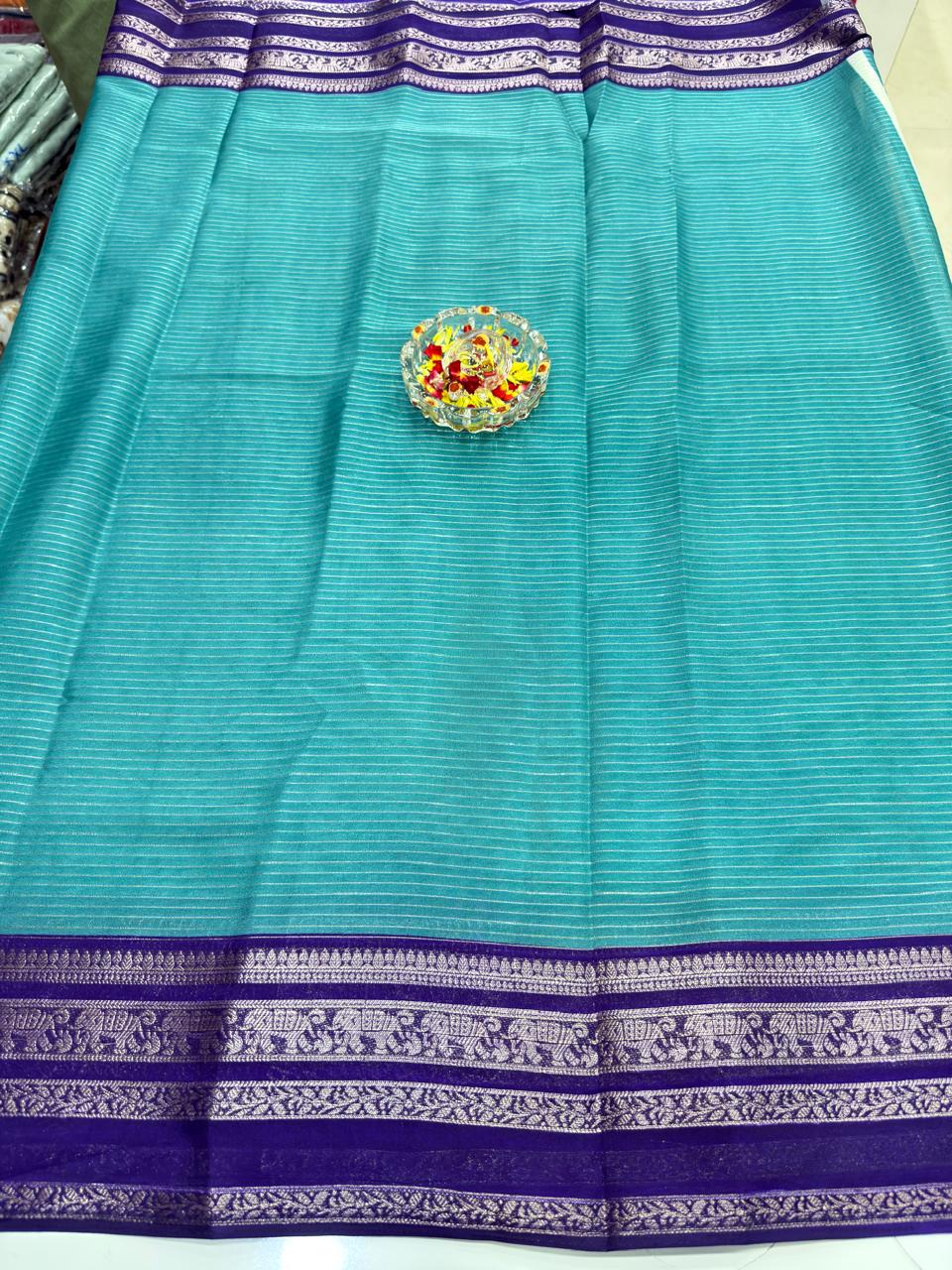 Munga Crape Silk Saree for Women with Contrast Woven Border and Traditional Stripe Design