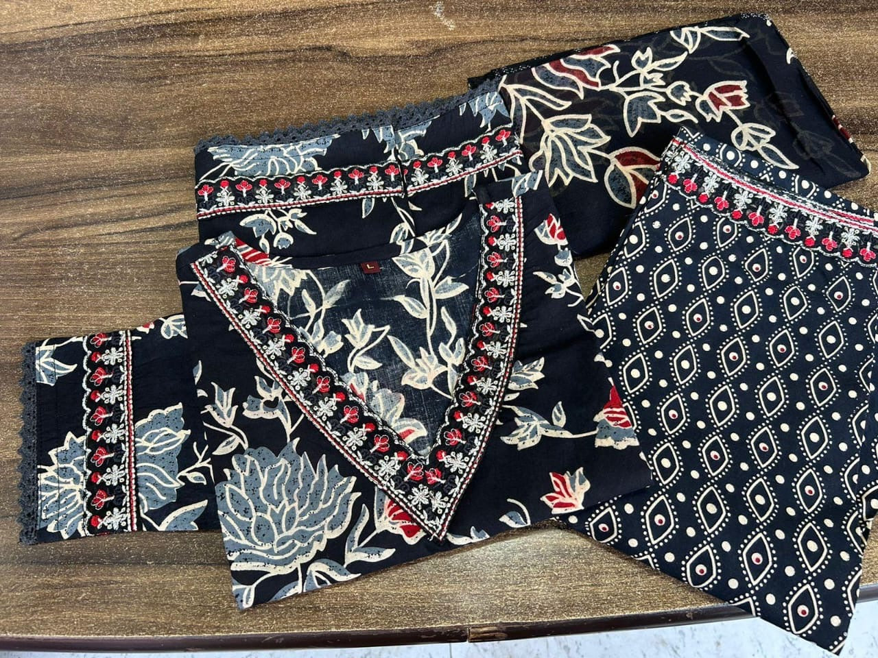 Cotton Afghani Suit Set with Embroidery and Printed Dupatta for Women – Sizes M to 3XL