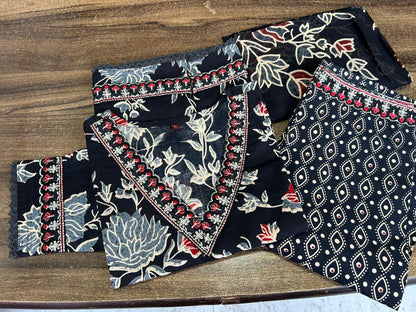 Cotton Afghani Suit Set with Embroidery and Printed Dupatta for Women – Sizes M to 3XL