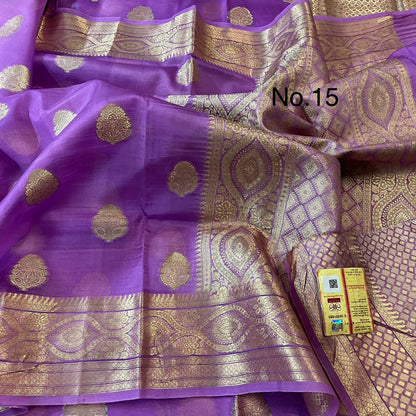 Banarasi Kora Organza Silk Saree with Golden Zari Weaving and Blouse Piece – Festive Wear