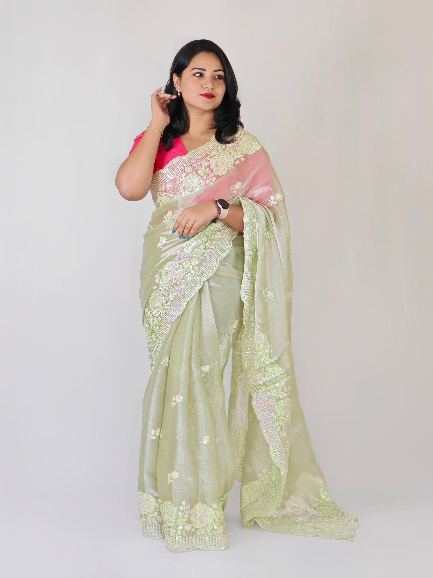 Heavy Berberry Silk Saree with Multicolored Thread and Sequin Embroidery – Festive and Wedding Wear