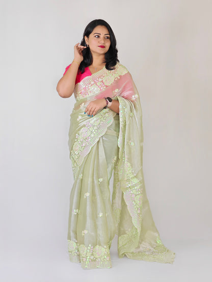Heavy Berberry Silk Saree with Multicolored Thread and Sequin Embroidery – Festive and Wedding Wear