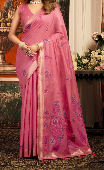 Puri Cotton Zari Border Saree with Fancy Tassels and Blouse for Women