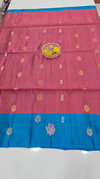 Pure Handloom Silk Saree with Heritage Contrast Pallu and Woven Motifs