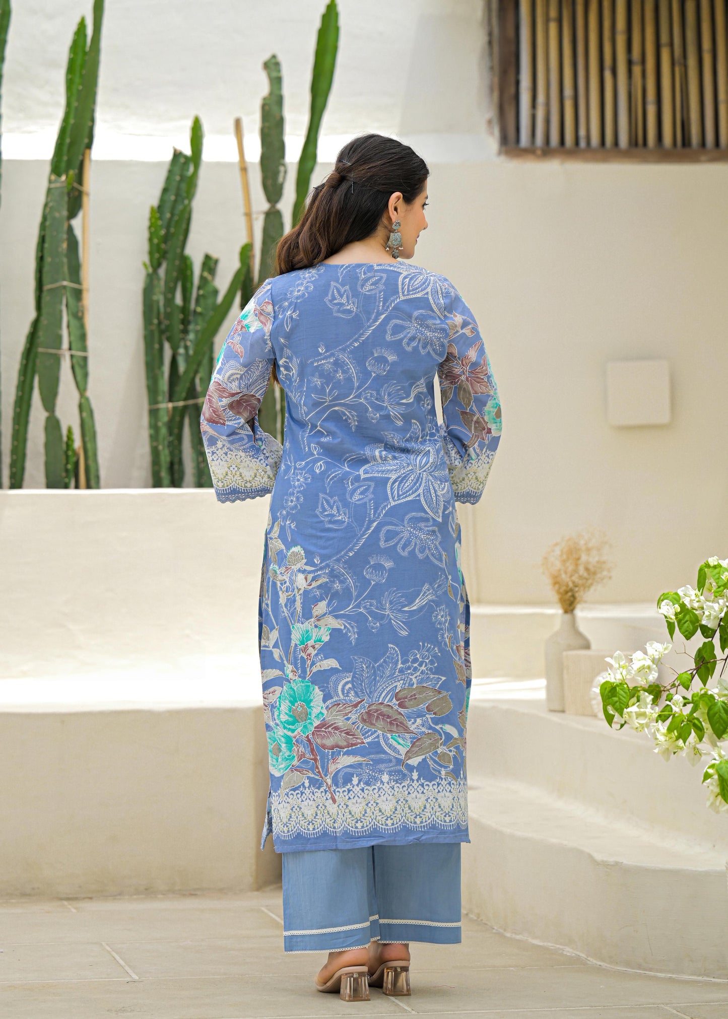 Women’s Pure Cotton Floral Kurta Set with Printed Dupatta – Breathable 3-Piece Set in M to 3XL