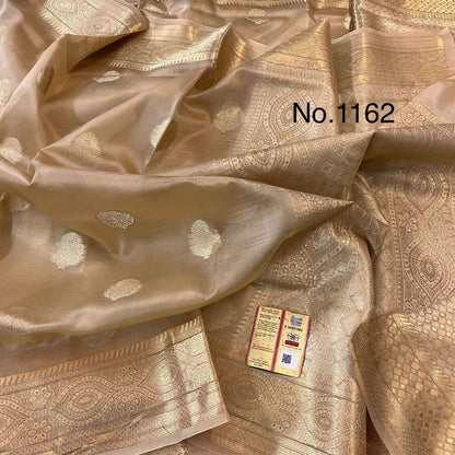 Banarasi Kora Organza Silk Saree with Golden Zari Weaving and Blouse Piece – Festive Wear